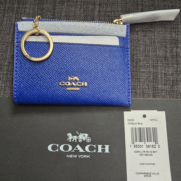 Coach Mini Skinny ID Card Case Blue Leather ID Window Unisex - Picture 5 of 7